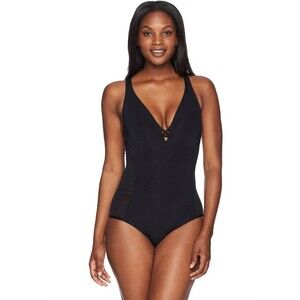 NWT JETS Jessika Allen Parallel Plunge D/DD Cup Swimsuit AU 14/ US 10 Black